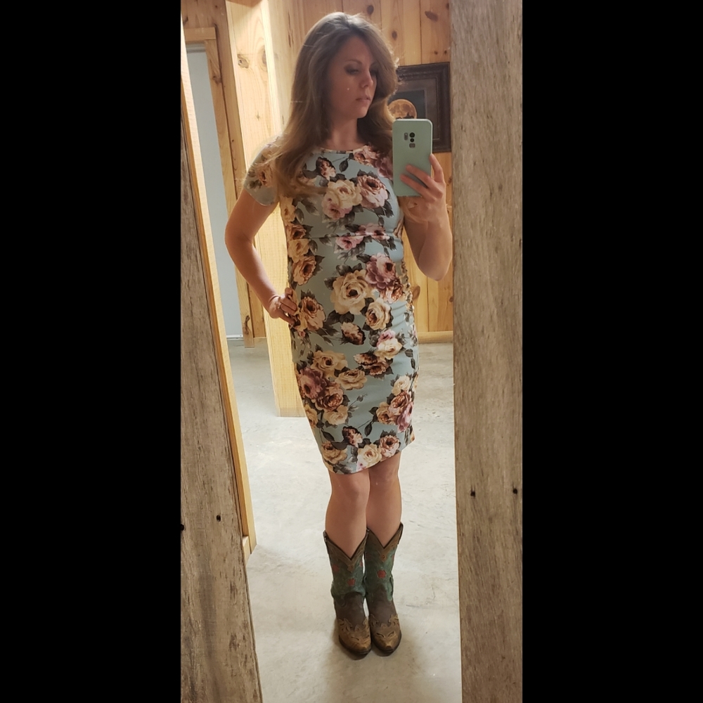 Blue floral maternity dress